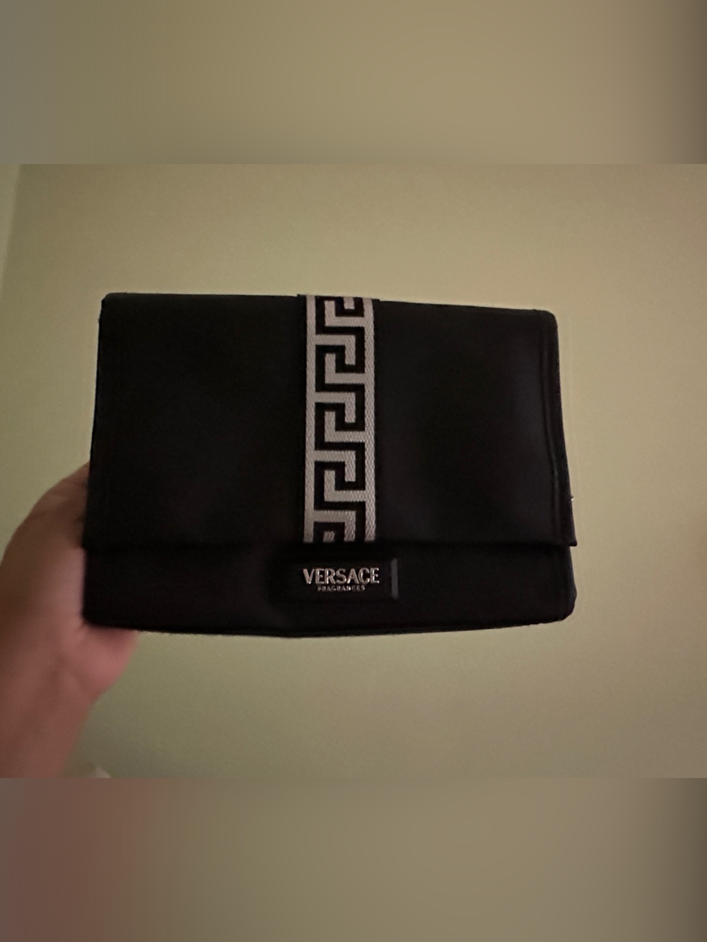 Versace Black Clutch with Silver Greek Key Band
